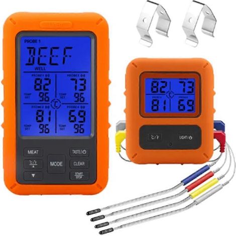 Thermomètre numérique pour barbecue et cuisson au four avec minuterie, 4 sondes, alarme de température, thermomètre de cuisine (A) (1/5)