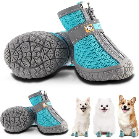 Bottes de chien de protection de griffe, chaussures de chien respirantes avec bande réfléchissante, paquet de 4 (1/5)