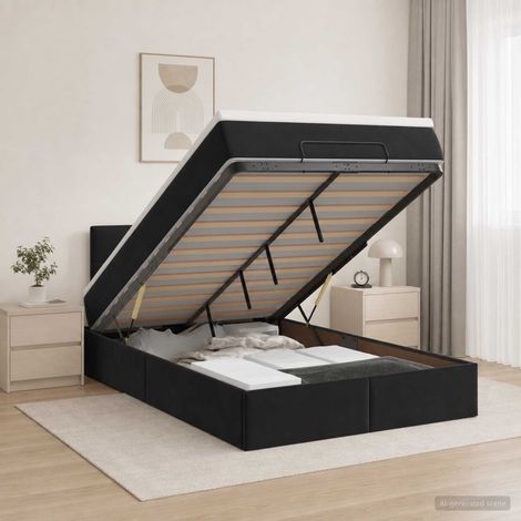 vidaXL Cama otomana con colchón Negro 120 x 200 cm Terciopelo (1/5)