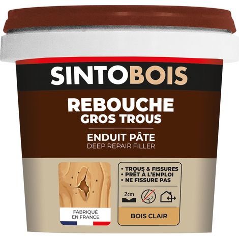 Reboucher gros trous et fissures dans le bois clair 500g Bois clair SINTO
