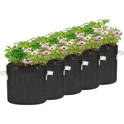5 bolsas de cultivo de tela no tejida de 30 litros con asas y guantes, para patatas, tomates, fresas, plantas y flores.
