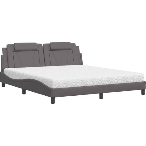 vidaXL Letto Viana con Materasso Grigio 180x200 cm in Similpelle (1/5)