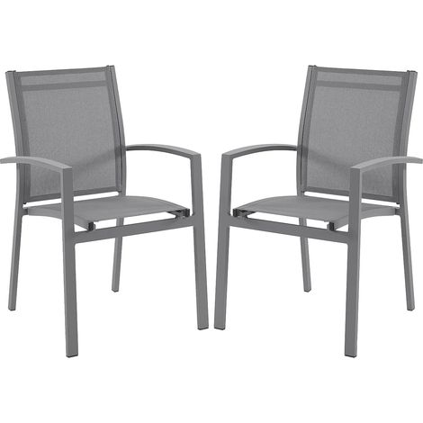 Set di 2 poltrone da giardino impilabili in alluminio e textilène - Grigio antracite - TELTO di MYLIA (1/5)