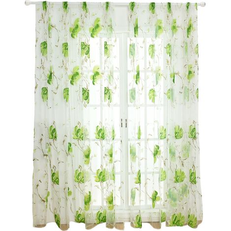 Lot de 2 panneaux de rideaux voilés brodés (voilages) – Vert, 100 x 200 cm (1/5)