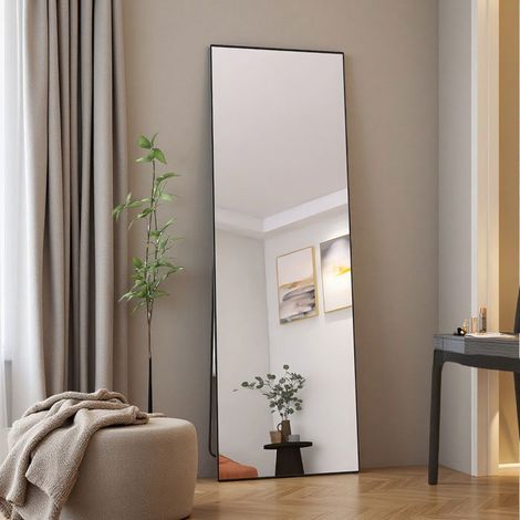 Specchio a pianta intera 165×60 cm nero – cornice sottile in alluminio, vetro HD
