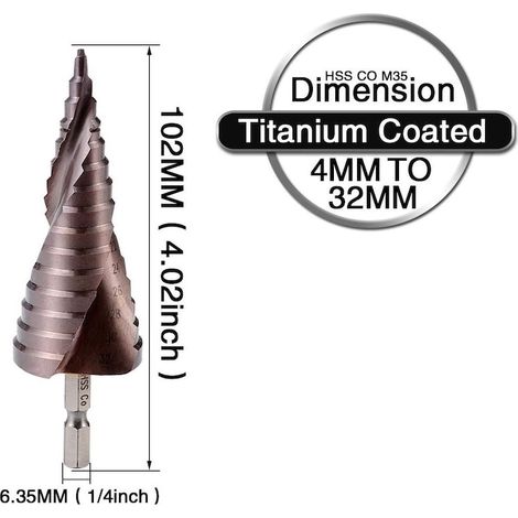 Perceuse à pas HSS M35 cobalt, 4-32mm, 15 pas, hexagonal 6,35mm, polyvalent et pratique, pour un usage quotidien (1/5)