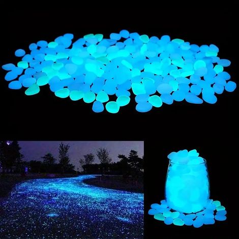 DELKEVIC Lot de 300 pierres lumineuses bleues – Résine non toxique – Brillance jusqu'à 6h – Décoration jardin, allées, aquariums（5-8mm）