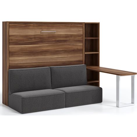 Les Tendances – Lit escamotable horizontal 140x190 cm – Canapé gris foncé – Structure en tube d'acier renforcé – Système de vérins à gaz (1/5)