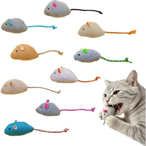 9 PCS Teeth Cleaning Jouet Interactif à l'herbe à Chat, Mini Souris en Peluche Jouet à Mâcher à l'herbe à Chat pour Kicking, Playing and Indoor Interacting, Color Mix (1/5)