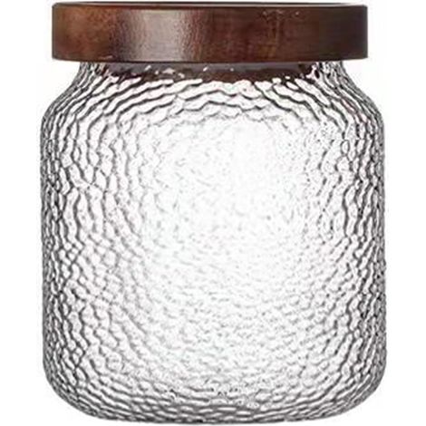 Bocal en verre avec couvercle en bambou pour stockage du café, récipient décoratif pour thé et café, 800 ml, motif tête de marteau (1/5)