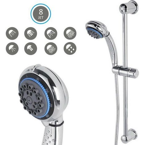 TrAdE Shop Traesio - Saliscendi Con Soffione Doccia 8 Funzioni Getti Asta 60 Cm Cromato Bagno Vasca - (1/5)