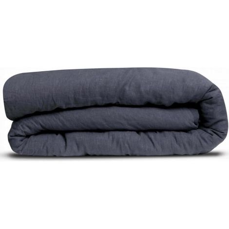 VIVARAISE - Housse de couette Linco Marine - Recto 100% Lin / Verso 100% Coton - 260 x 240 cm (1/3)