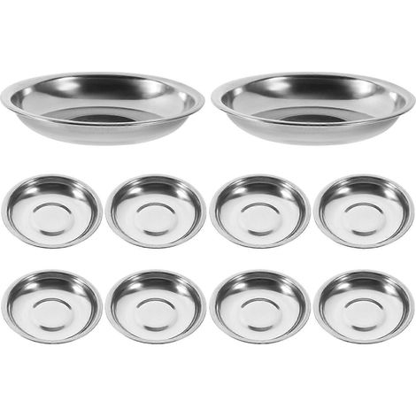 Lot de 10 assiettes rondes en acier inoxydable pour sauces, moutarde et apéritifs (10 cm) (1/5)