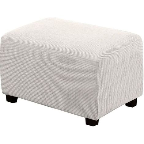 Housse de Pouf carrée Extensible en Peluche, Housses de Repose-Pieds en Jacquard Doux pour protéger Le Repose-Pieds, Housse de Pouf avec Fond élastique, Lavable en Machine - S-Blanc (1/5)