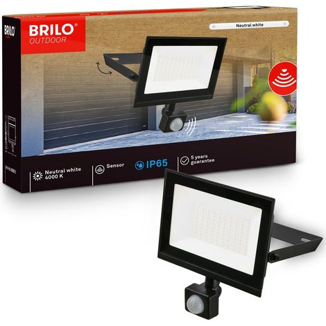 Briloner Projecteur LED d'extérieur avec détecteur de mouvement 17,5 x 21 cm rectangulaire 50 W 4500 lm 4000 K blanc neutre IP65 noir - Éclairage pour jardin garage allée (1/5)