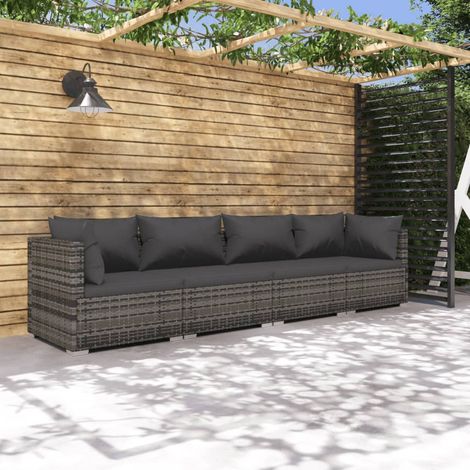 Salon de jardin 4 pcs,Mobilier de terrasse,Table et Chaise pour Relax avec coussins résine tressée gris -YZ673825 (1/5)