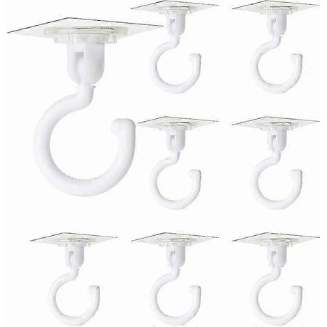 Lot de 8 crochets adhésifs transparents rotatifs à 360°, puissants et faciles à fixer au plafond et au mur, sans perçage, pour salle de bain, toilettes et cuisine. (1/5)