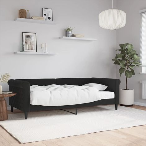Lit Adulte,Lit simple,Lit de jour avec matelas noir 90x190 cm velours CIV522208