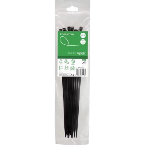 Collier serre-cable noir 280x4.8mm (blister de 20) pour fixation de fils et cables Ø 74.8mm max PA6.6 anti-UV Thorsman (1/2)
