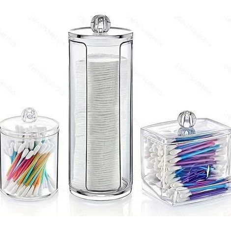 Organiseur de maquillage 3 Stk,Organisateur de salle de bain,Porte-disques démaquillants avec couvercle,récipient pour bâtons de coton,pour commode, salle de bain, chambre à coucher (1/5)