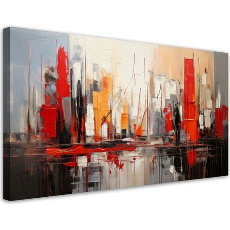 Tableau déco Ville Abstraction Rouge 80x40 (1/5)