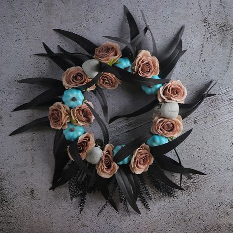 Halloween-Kürbisschädel-Girlande, Türgirlande zum Aufhängen, Deko-Elemente für Halloween-Partys, Rattanring, Wanddekorations-Accessoires (1/4)