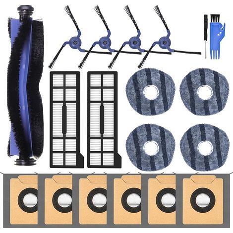 19 pezzi di accessori di ricambio compatibili con Eufy X10 Pro Omni, 1 spazzola principale, 4 panni in tessuto, 4 spazzole laterali, 2 filtri HEPA, 6 sacchetti per la polvere di ricambio (1/4)