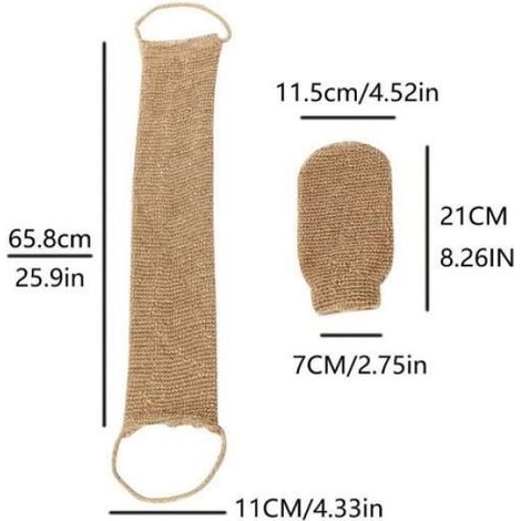 2 Pièces Gants Exfoliants en Jute et Sangle Lave Dos en jute, pour bains du dos corps et visage femmes et hommes (1/4)