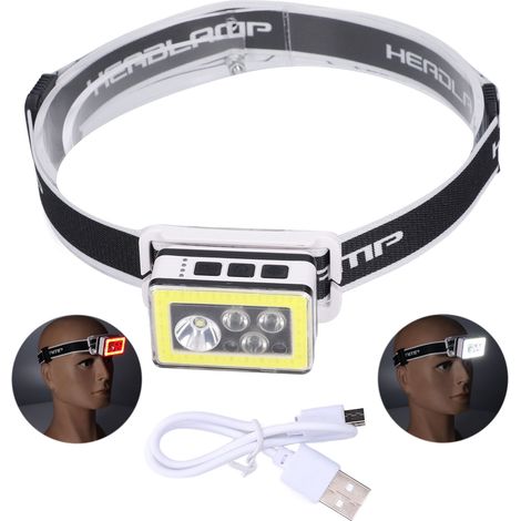 Lampe frontale LED COB magnétique avec mode induction, recharge USB, pour aventures en plein air, vélo, réparation - Noir (1/5)