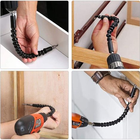 Adaptateur pour tournevis à percussion avec tige flexible et rallonge magnétique de 295 mm pour perceuse universelle de type Root (1/4)