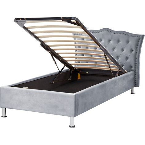 Ottoman Bed Velvet METZ 90 x 200 cm (EU Single) Grey (1/5)