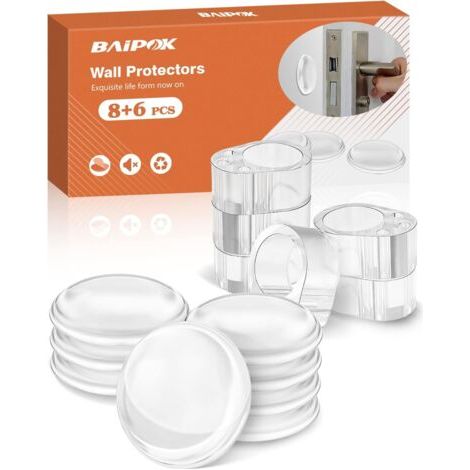 14 butée de porte, 8 pièces ø 40 mm, 6 pièces ø 18 mm, transparent, adhésif, pour mur, meuble, salle de bain (1/5)