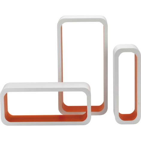 King Home SET 3 PZ(cm 10x10x30 + cm 15x10x35 + cm 20x10x40 MENSOLA RETTANGOLARE STONDATA IN MDF BICOLORE BIANCO/ARANCIO CARTONE DA 2 PEZZI