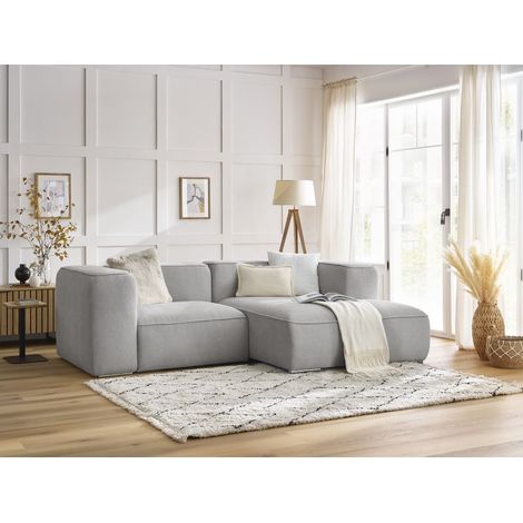 BOBOCHIC - Canapé d'angle fixe compact ZEPHYR Angle droit Gris clair (1/5)