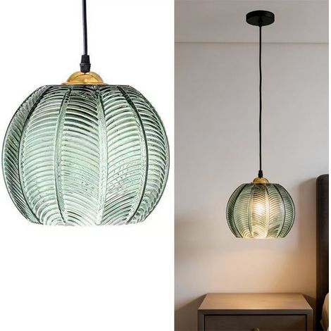 Suspension Vintage en Verre Vert,15cm Lampe Suspendue Boule Luminaire Intérieur pour Salle à Manger Cuisine Îlot Chambre Couloir Bar (1/5)