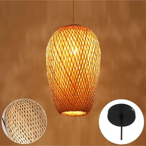 "abat-jour tissé en bambou plafonnier en bambou style vietnamien pendentif lumière lustre décoratif plafonnier pour restaurant, (1/4)