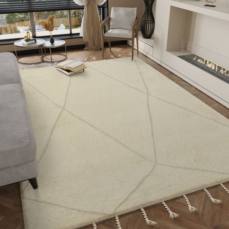 Tapis en laine Berber Whispers - Tapis en laine  - 230x160cm, Rectangular - 100% Laine vierge - Tufté main - Crème (1/5)