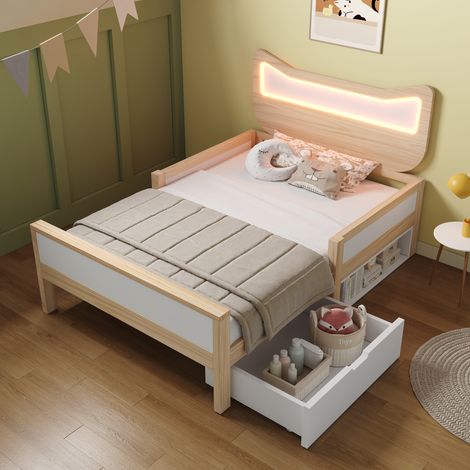 letto struttura 90x190 con cassetto LED gattino HAVRYA (1/5)