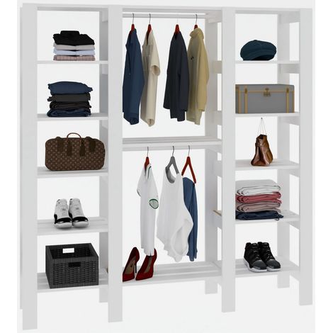 Guardaroba Grande Nerviano, Armadio Camera da Letto 10 Ripiani, Appendiabiti, 12 Vani, 161x180h cm Bianco
