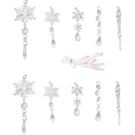10 pendentifs flocons de neige en acrylique en forme de glaçons pour sapin de Noël (1/5)