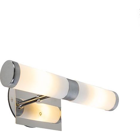Applique murale salle de bain IP44 – 2 douilles G9 – Boîtier chrome – Abat-jours en verre opale – 11,5 cm profondeur – 22,3 cm longueur (1/5)