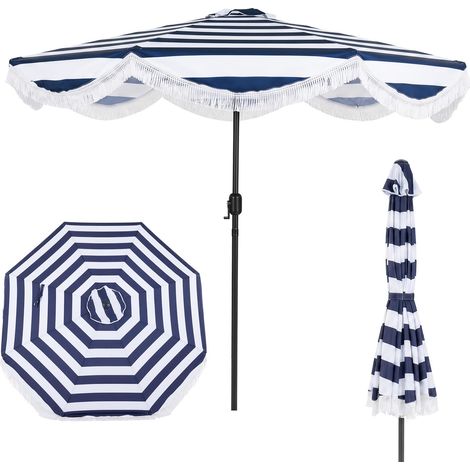 COSTWAY Ombrellone Giardino Esterno Spiaggia Terrazzo Balcone Decentrato 270 Cm Antivento Frangia Protezione Solare Manovella Tettuccio Inclinabile 30° Palo S (1/5)