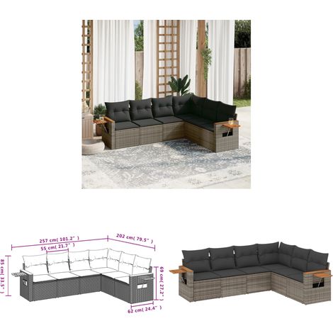 6-tlg. Garten-Sofagarnitur mit Kissen Grau Poly Rattan - Gartenmöbel - Sofasatz - Rattan Möbel - Outdoor Sofa - Esszimmergarnitur - Home & Living (1/3)