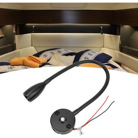 Lampe de lecture murale LED 3W, couleurs ajustables, flexible pour camping-car, bateau, caravane, noir. (1/5)