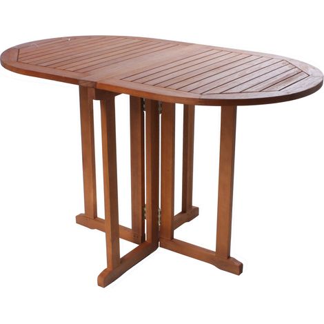 Spetebo – Table de jardin ovale en bois d'eucalyptus 120 x 70 cm – Plateau rabattable – Résistante aux intempéries – Idéale pour balcon et jardin