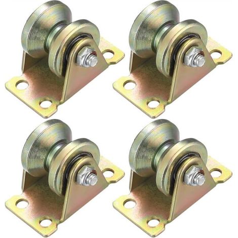 4 Pieces Lifting Pulley Set, V-Groove Roller, Lifting Wheel, Groove Pulley for Cables, Ropes, Rail, Sliding Gate (V-Groove Roller) (V-Pulley) (1/5)