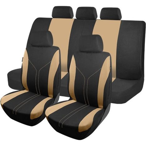 Housses de Siège Auto Complètes,Polyester Respirant,Avant et Banquette Arrière, Installation Facile,Universelles SUV Voiture,Beige (1/5)