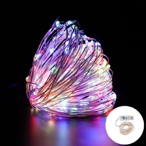 Stringa serie 100 luci di Natale catena 10.2 metri con Microled Multicolore filo in rame presa USB con 8 differenti giochi di luce Multicolor 10.2 metri - 100 microled (1/5)