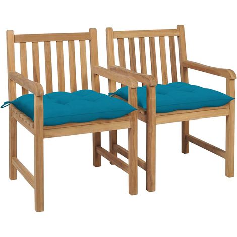vidaXL Sillas de jardín 2 uds madera de teca con cojines azul claro (1/3)