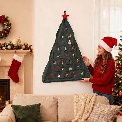 Calendrier de l Avent avec Pochettes - Pochette en Forme de Sapin en Tissu (1/4)